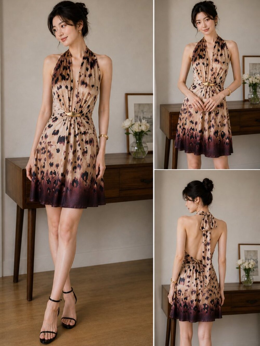 NWOT Bebe Silk Halter Sundress for Night Out SIZE 6